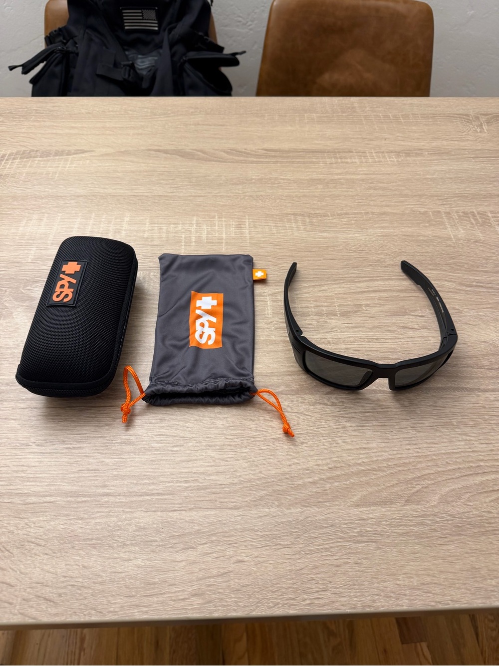 SPY Black Sunglasses with Orange-Accented Case and Pouch